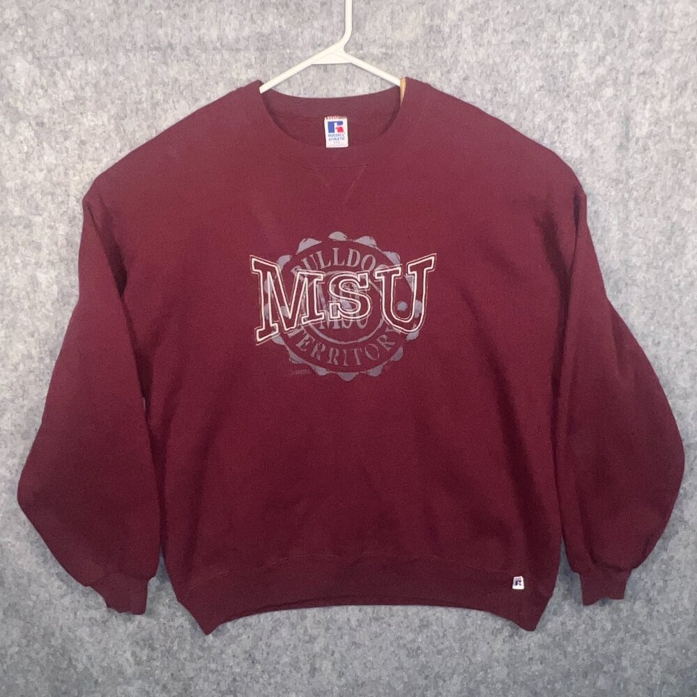 Vintage 90s Mississippi State Bulldogs Crewneck Made in USA Russell Athletic 2XL
